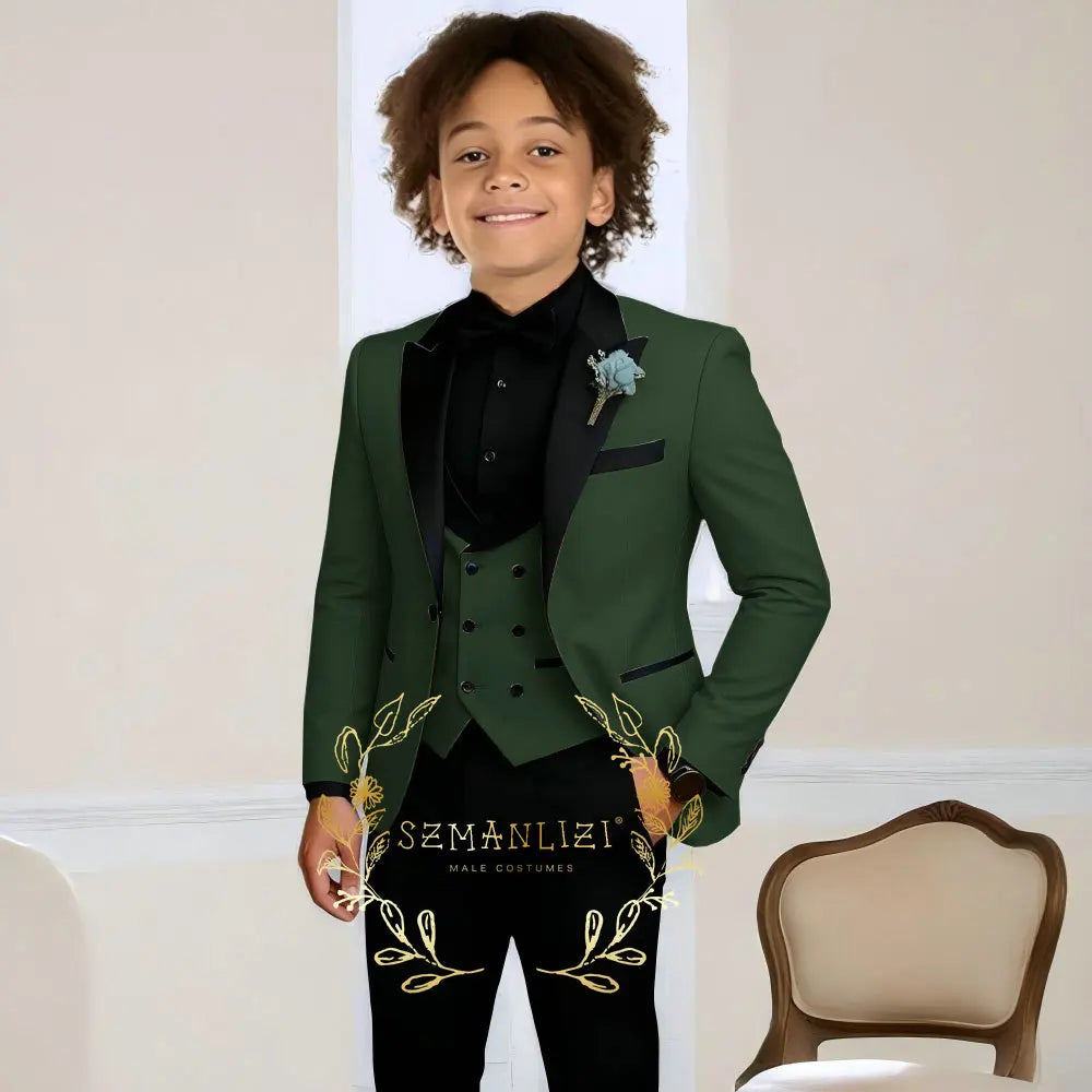 Costume de smoking de mariage pour garçons, 3 pièces, veste à col à visière, pantalon, gilet, ensemble Blazer formel pour enfant, tenue cintrée, costume garcon mariage