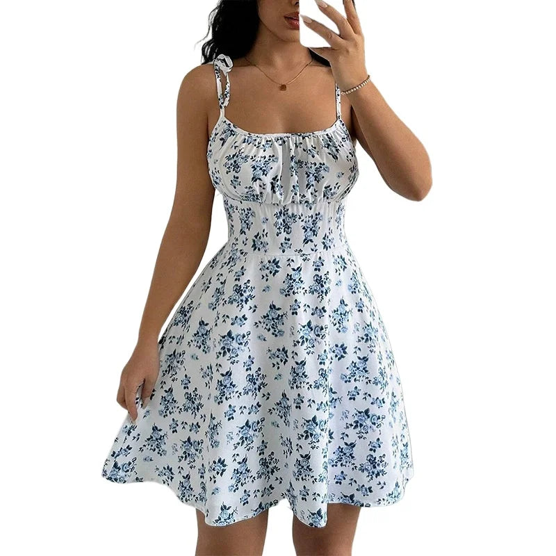 Robe courte de plage à bretelles Spaghetti florales pour femmes, robes pour femmes, vêtements pour femmes, vêtements pour femmes, robe de soirée, nouveauté 2025