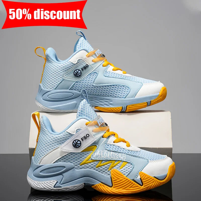 Chaussures de sport pour enfants, antidérapantes, absorbant les chocs, pour le basketball, usage quotidien, activités de plein air, chaussures de course montantes en mesh