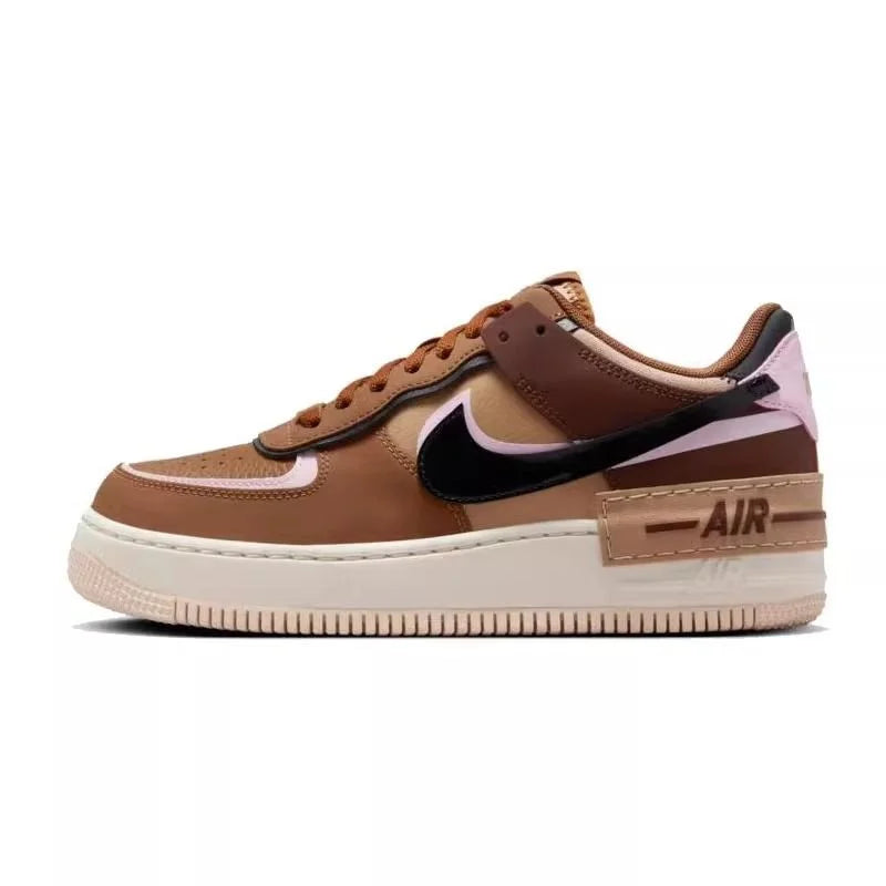 Nike Air Force 1 Shadow Retro Fashion Color-Blocked, baskets basses respirantes et confortables pour femmes, marron DZ1847-200