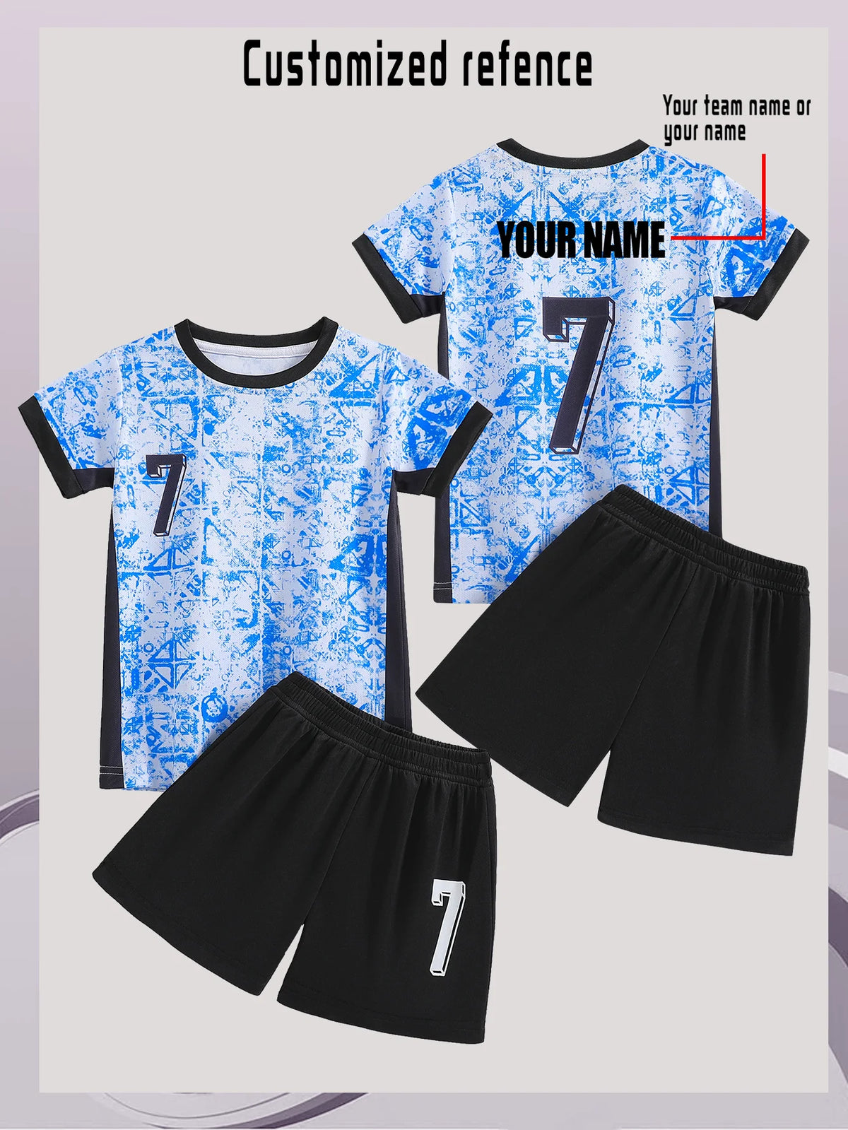Ensemble d'uniforme de football léger à séchage rapide pour enfants et adolescents, pour le sport en plein air, numéro fixe 7, nom arrière personnalisé