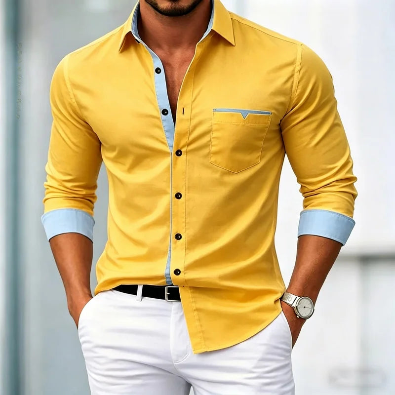 Chemises pour hommes de haute qualité, chemises à manches longues contrastées, chemises décontractées pour affaires, chemises tendance pour les rendez-vous, vêtements polyvalents pour hommes