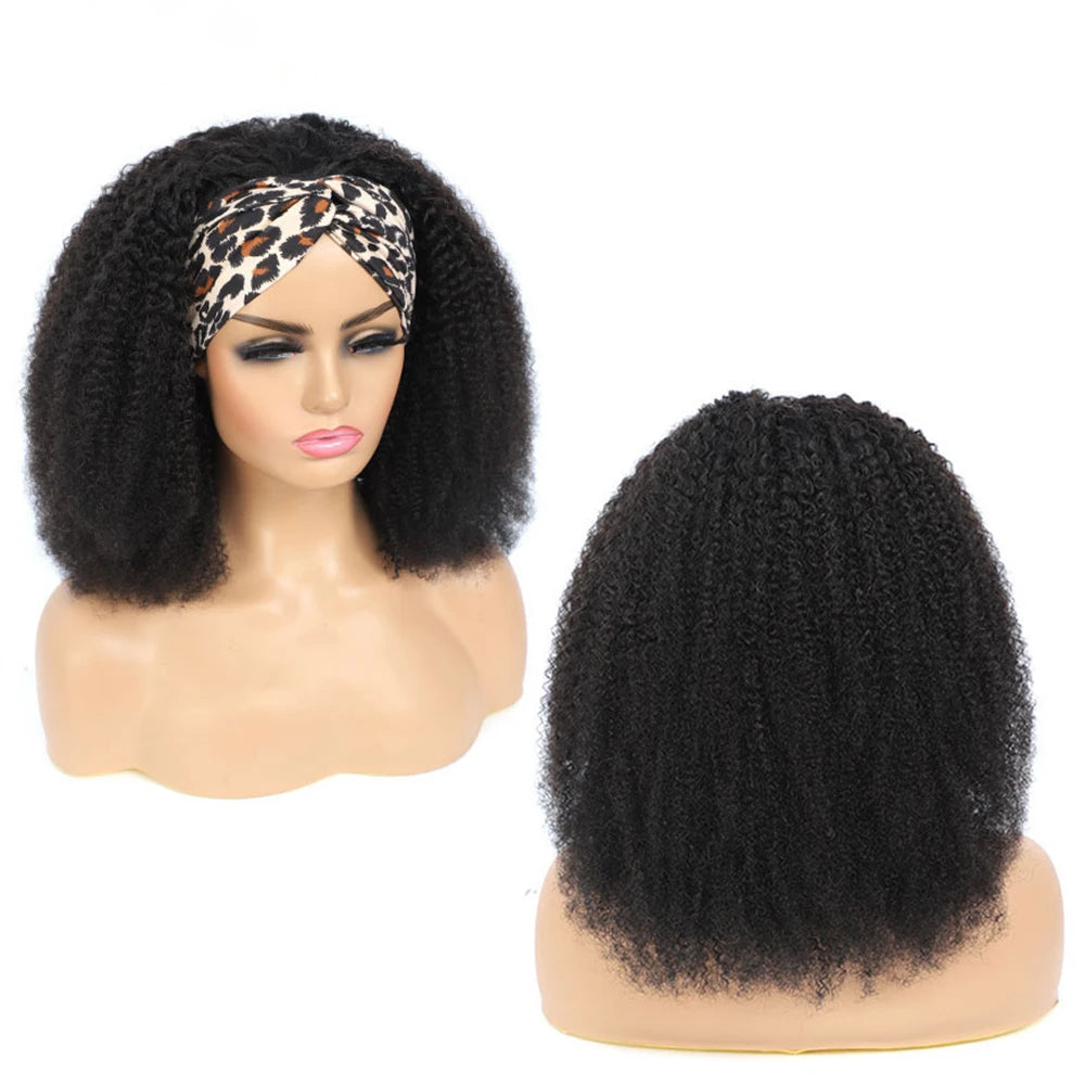 Perruque bandeau 180% de densité, cheveux humains afro crépus bouclés, sans colle, entièrement fabriquée à la machine, cheveux brésiliens Remy 100% humains pour femmes