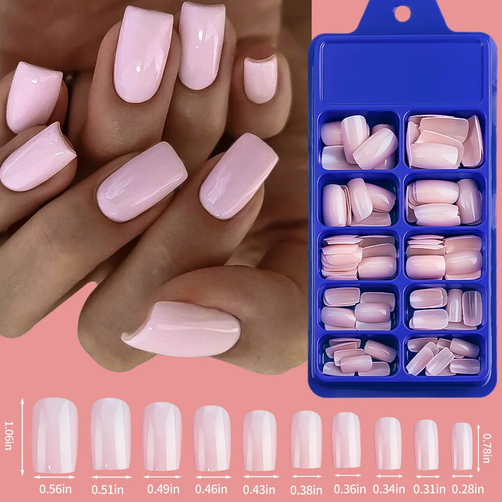 100 pièces blanc moyen carré faux ongles couverture complète acrylique artificiel faux ongles conseils femmes décoration des ongles 10 tailles presse sur les ongles