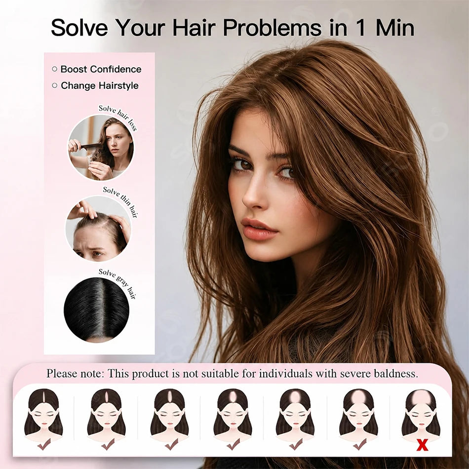 Topper de cheveux humains lisses avec mèches pour femmes 10x12CM, postiche à base de peau avec 4 clips, cheveux humains véritables respirants