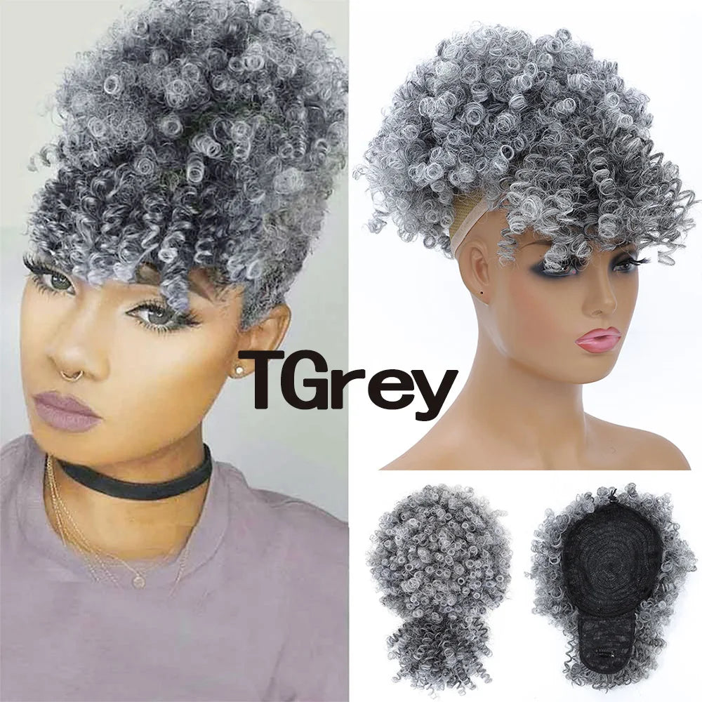Extensions synthétiques queue de cheval Afro avec cordon de serrage, 10 pouces, pour femmes noires, 4b 4c, cheveux crépus bouclés, chignon, perruques queue de cheval, usage quotidien