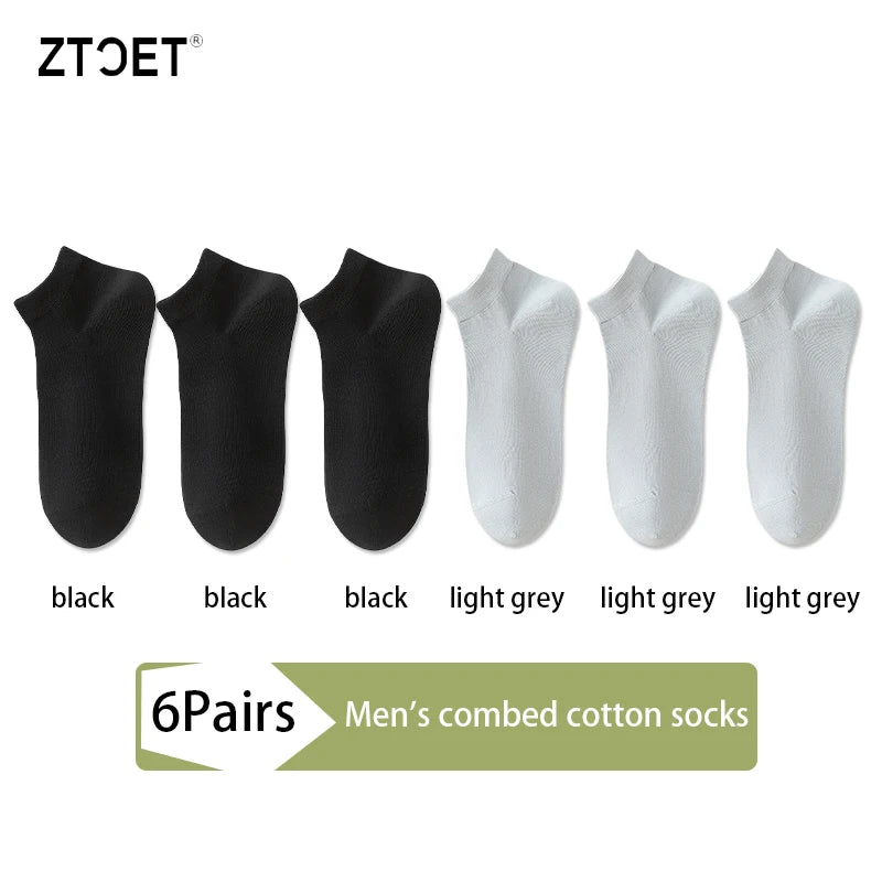 6 paires de chaussettes en coton peigné pour hommes, de haute qualité, courtes, respirantes, anti-odeur et antibactériennes, pour affaires, printemps et été