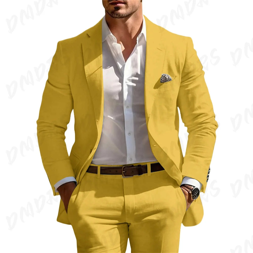Veste et pantalon trempés classiques pour hommes, vêtements pour occasions formelles, fête, mariage, été, solide, 2 pièces