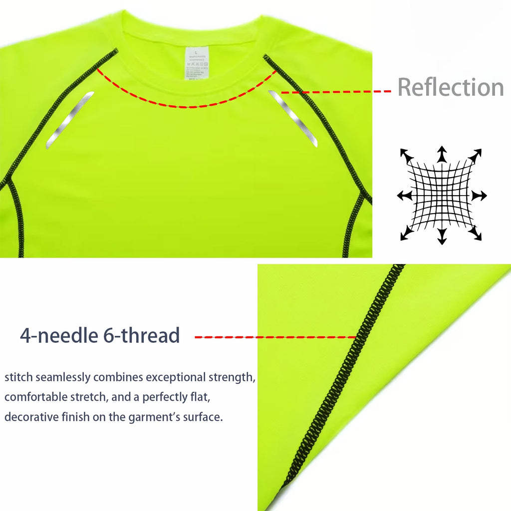T-shirt de compression à séchage rapide avec bande réfléchissante pour homme - Haut de sport élastique pour la course à pied, la salle de sport, la remise en forme
