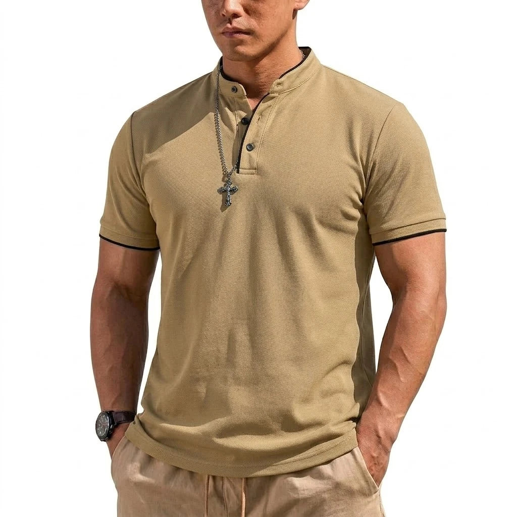 Chemise Henley à manches courtes pour homme, chemises polo à boutons, t-shirts classiques sans col pour homme, t-shirt de randonnée respirant de luxe, t-shirt de sport