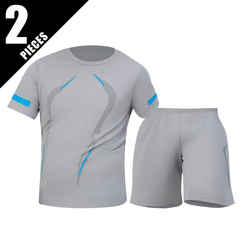 2 ensembles de taille européenne et américaine homme pantalon court à manches courtes costume homme T-shirt décontracté costume de course de remise en forme de sport