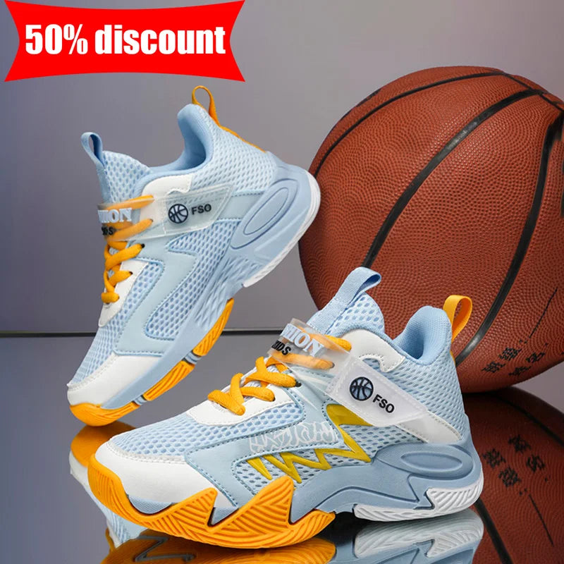 Chaussures de sport pour enfants, antidérapantes, absorbant les chocs, pour le basketball, usage quotidien, activités de plein air, chaussures de course montantes en mesh