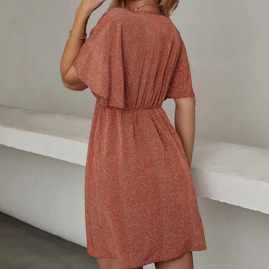 Robe ample décontractée pour femmes, nouvelle collection printemps et été 2024, col en v, manches courtes, Europe et états-unis