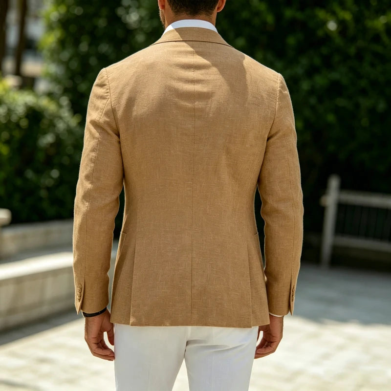 Blazer en lin pour homme, revers cranté, 2 boutons, coupe ajustée, veste de costume légère et respirante, idéale pour l'été, la plage, les mariages, le sport ou le quotidien