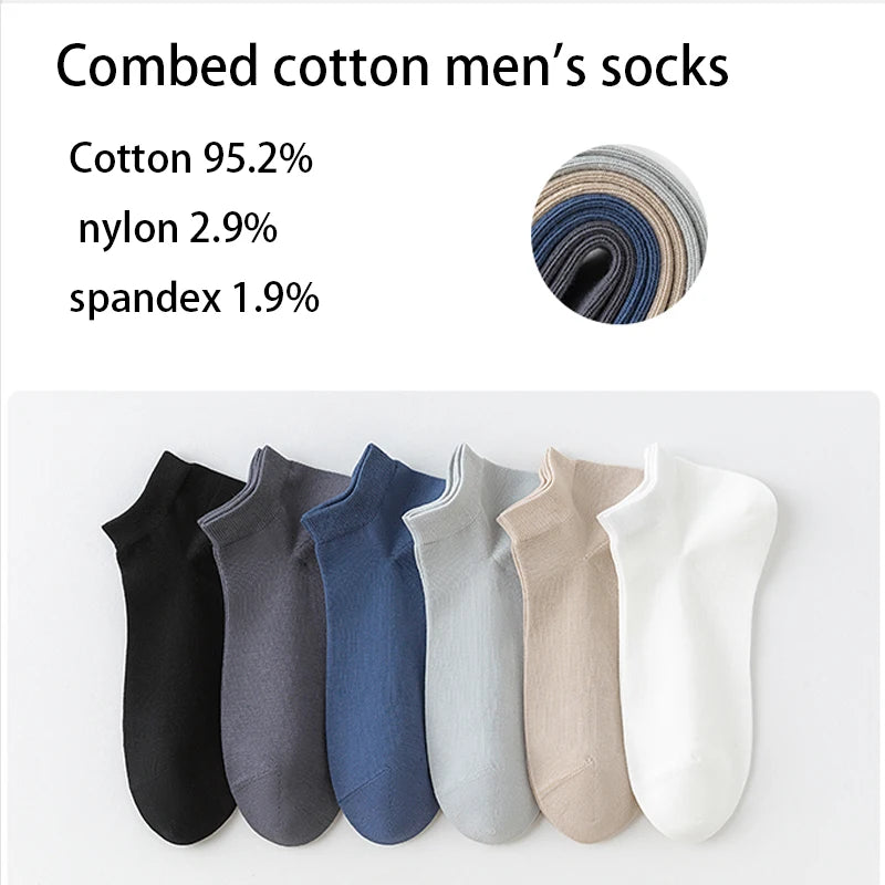 6 paires de chaussettes en coton peigné pour hommes, de haute qualité, courtes, respirantes, anti-odeur et antibactériennes, pour affaires, printemps et été