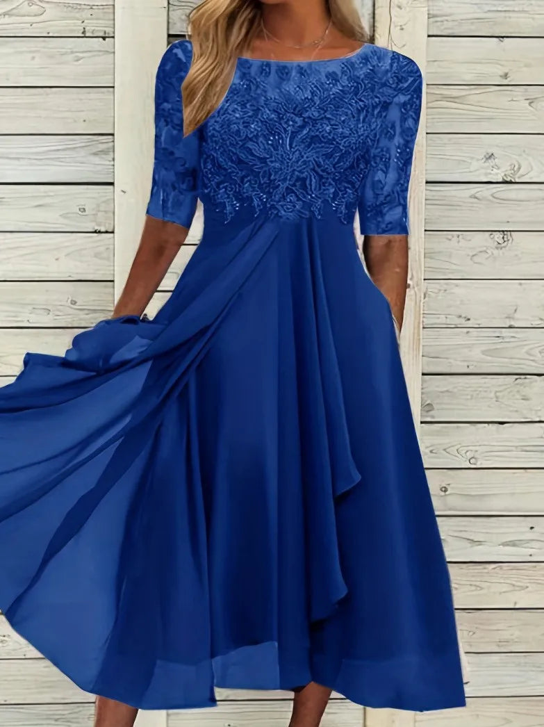 Robes pour femmes robe Simple romantique avec mousseline de soie Patchwork dentelle évider robe longue robe de soirée de demoiselle d'honneur vêtements pour femmes