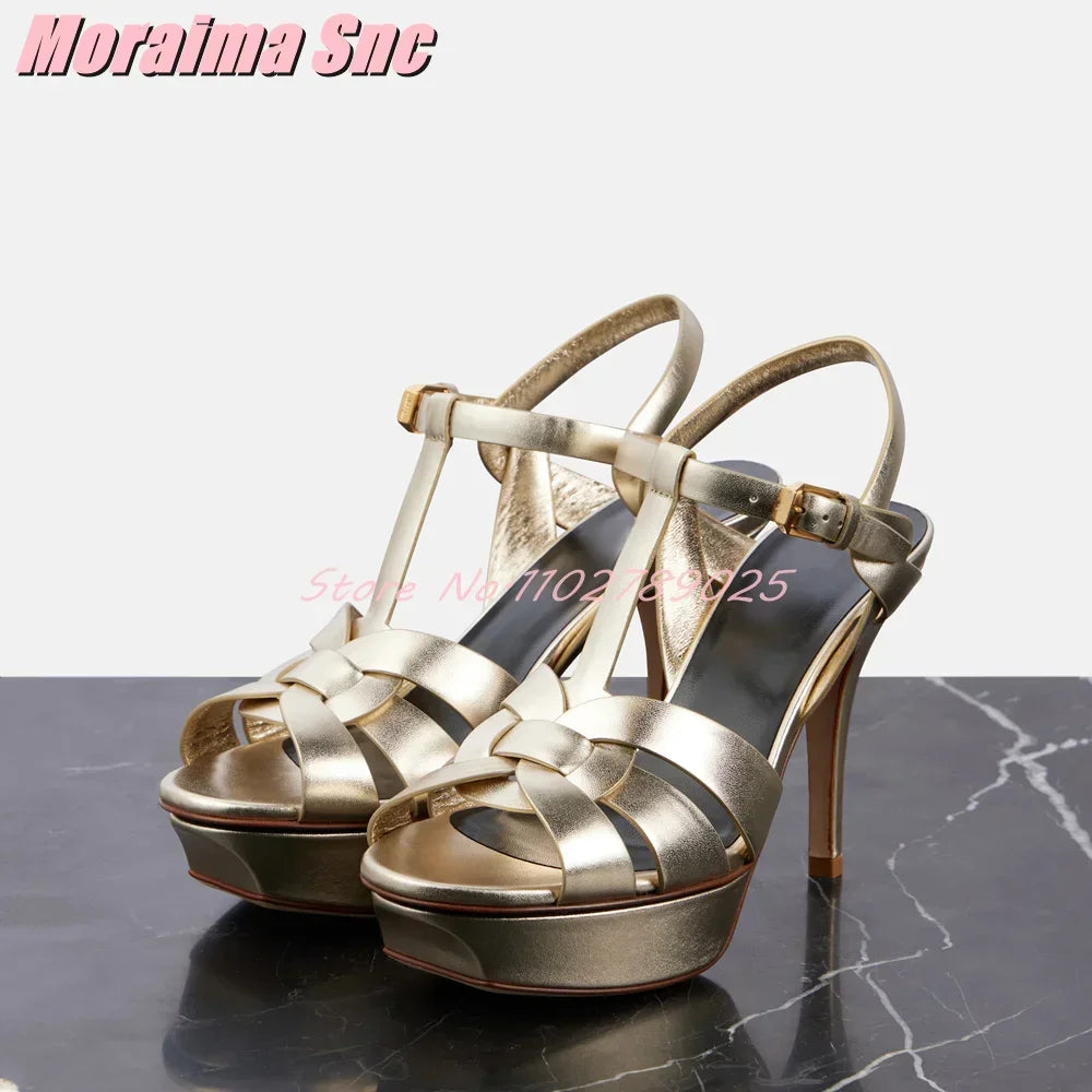 Waeve-Sandales à plateforme en cuir verni pour femmes, bride en T, talon aiguille carré, sangle de rinçage, chaussures provoqué à la mode sexy