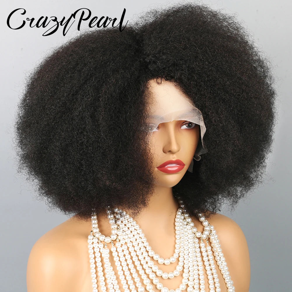 Perruque Afro Bouclée Frisée 13X2 T Part Lace Front, Densité 200%, Cheveux Humains Mélangés, Perruques Frontales Bouclées Frisées pour Femmes Noires