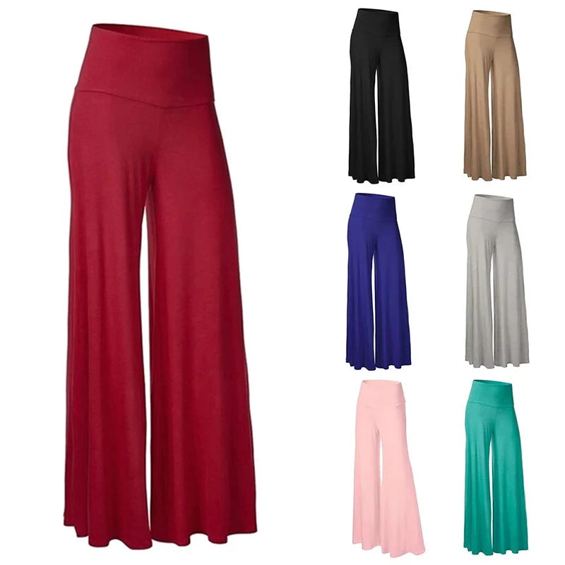 Pantalon Palazzo doux à jambes larges pour femmes, fin, extensible, taille haute, coréen, décontracté, ample, surdimensionné, pantalon de sol, printemps été