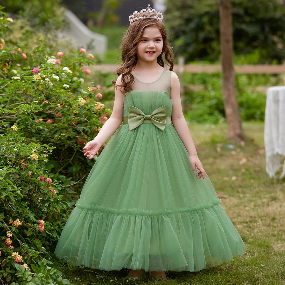 Robe d'été en Tulle pour filles, tenue de demoiselle d'honneur blanche, Costume élégant pour enfants, tenue de soirée de mariage, 2023