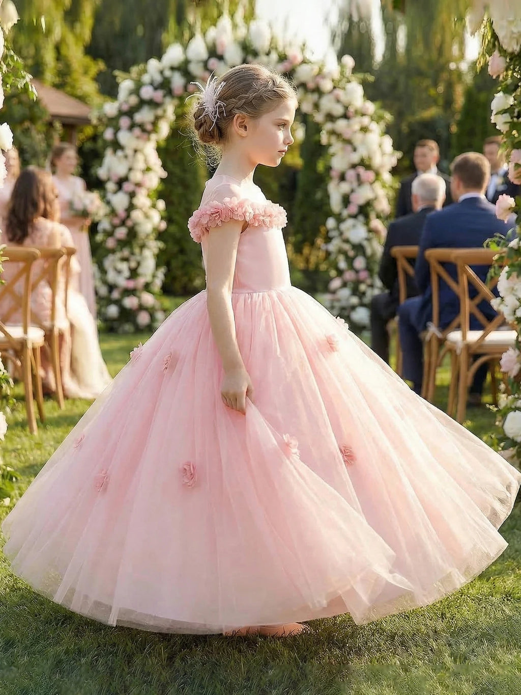 Robe de princesse florale pour adolescentes, ornée de fleurs 3D, confectionnée en tulle luxueux, idéale pour les fêtes et les mariages