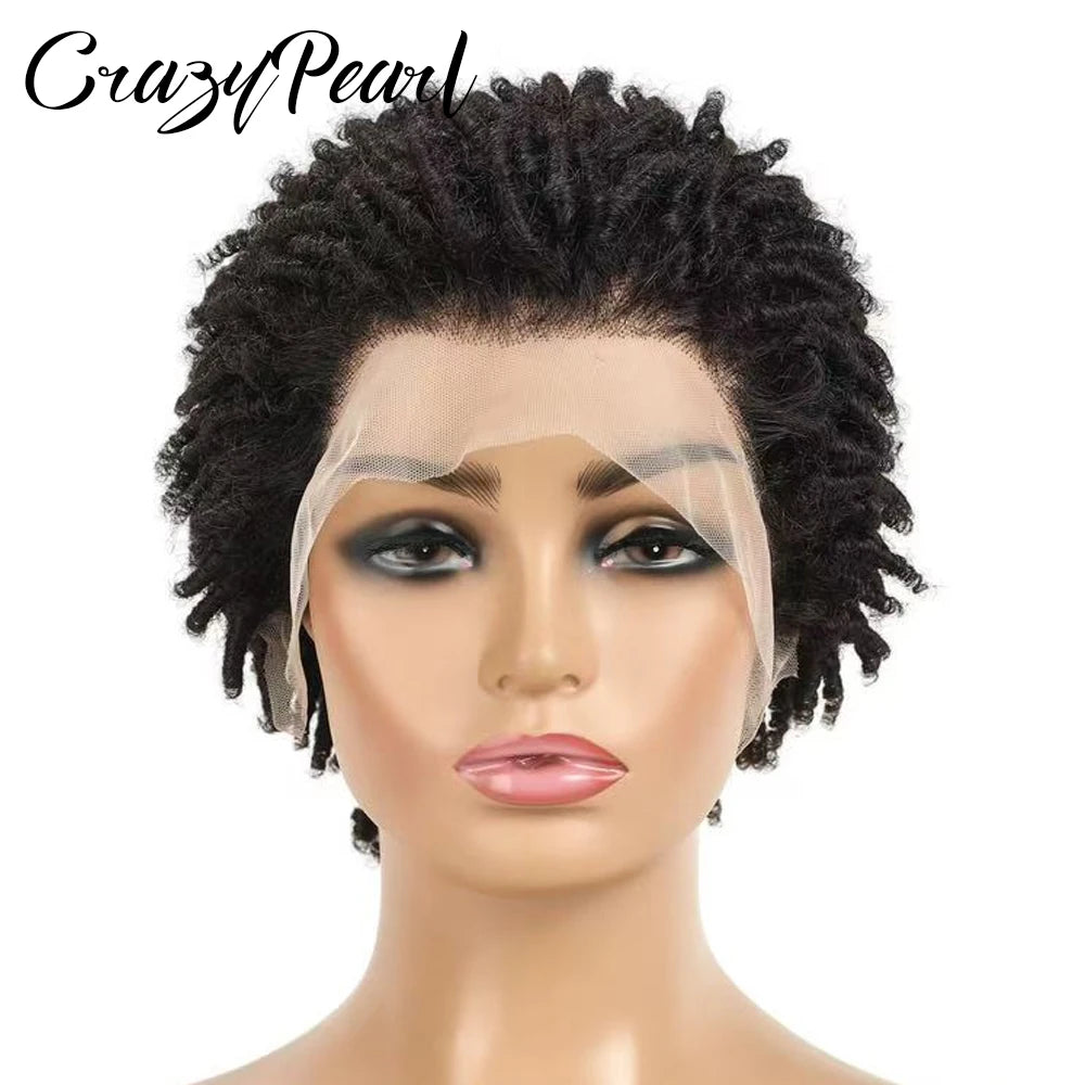 Perruques Courtes Pixie Cut Dreadlocks Couleur Naturelle Afro Twists Dreadlocks Lace Frontal Faux Locs Perruques de Remplacement Cheveux Tressés