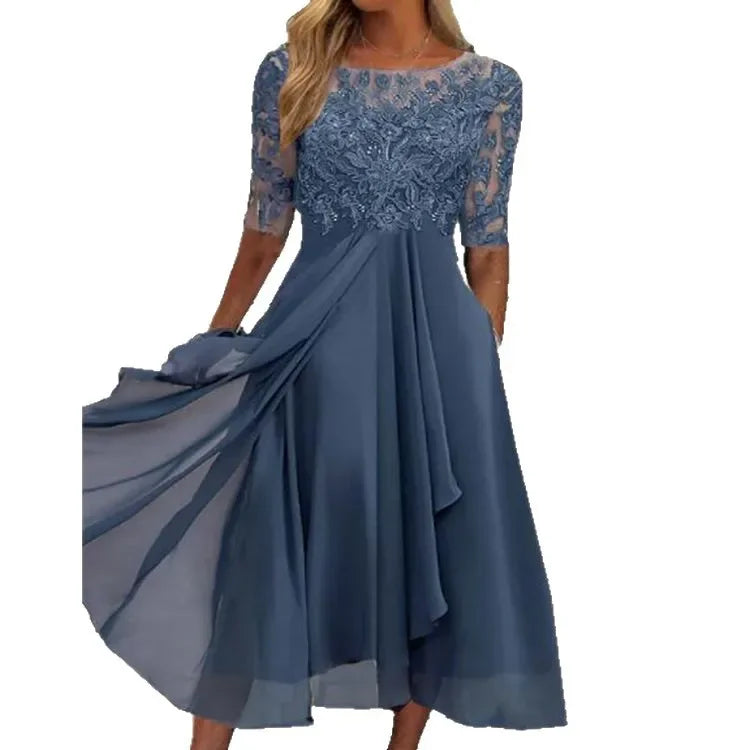 Robes pour femmes robe Simple romantique avec mousseline de soie Patchwork dentelle évider robe longue robe de soirée de demoiselle d'honneur vêtements pour femmes