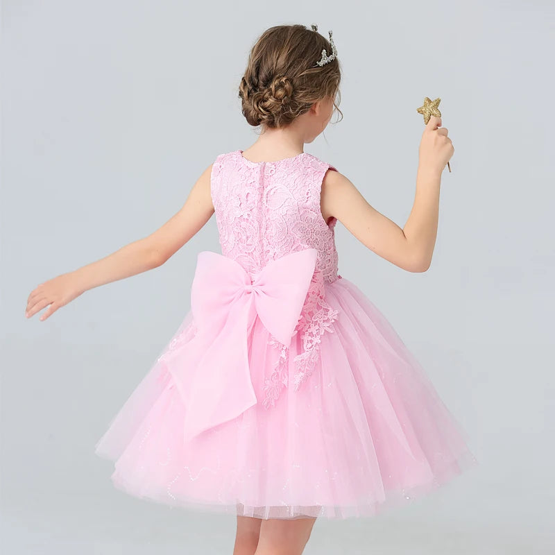 Robe à fleurs en dentelle blanche pour filles, avec nœuds, robe de première Communion pour enfants, robes de princesse sans manches, BX8991