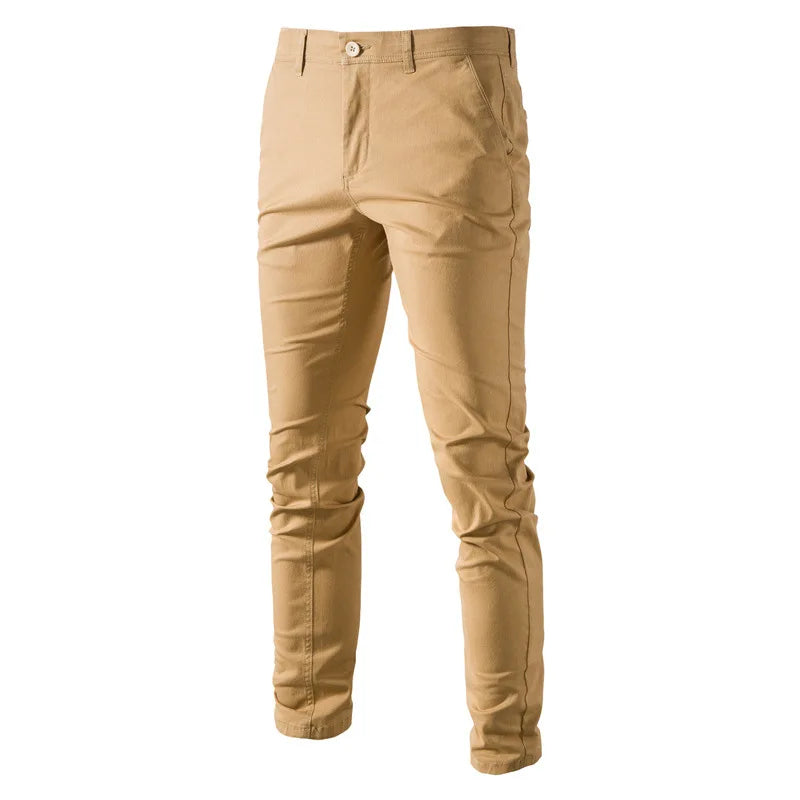 Nouveau Pantalon Décontracté d'Été 2026 pour Homme, 97% Coton, Couleur Unie, Coupe Slim Extensible, Gris, Fin, Style Business, Vêtement de Marque Masculin