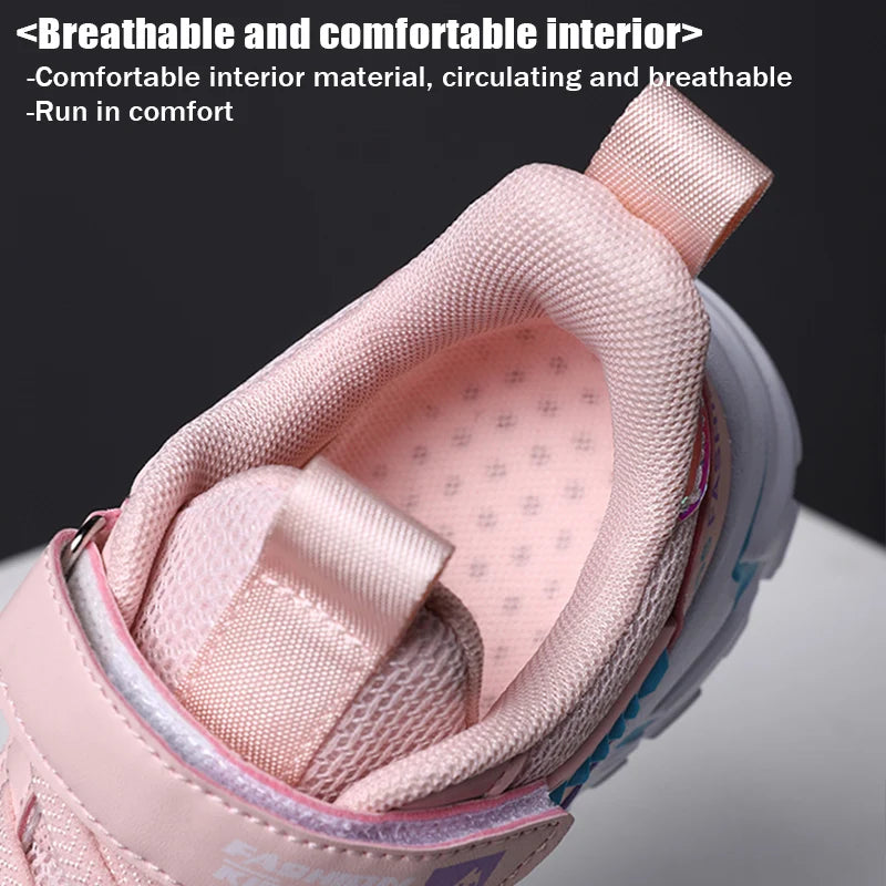 Superbes baskets roses pour filles, respirantes, en maille, plates, pour le sport, chaussures décontractées pour enfants, pour l'école, la marche, antidérapantes