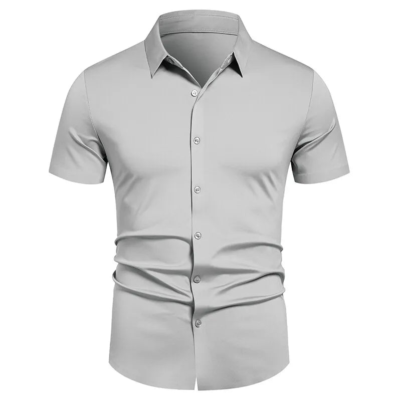 Chemises pour hommes, chemises habillées extensibles, sans plis, coupe classique, manches courtes, extensibles, décontractées, boutonnées