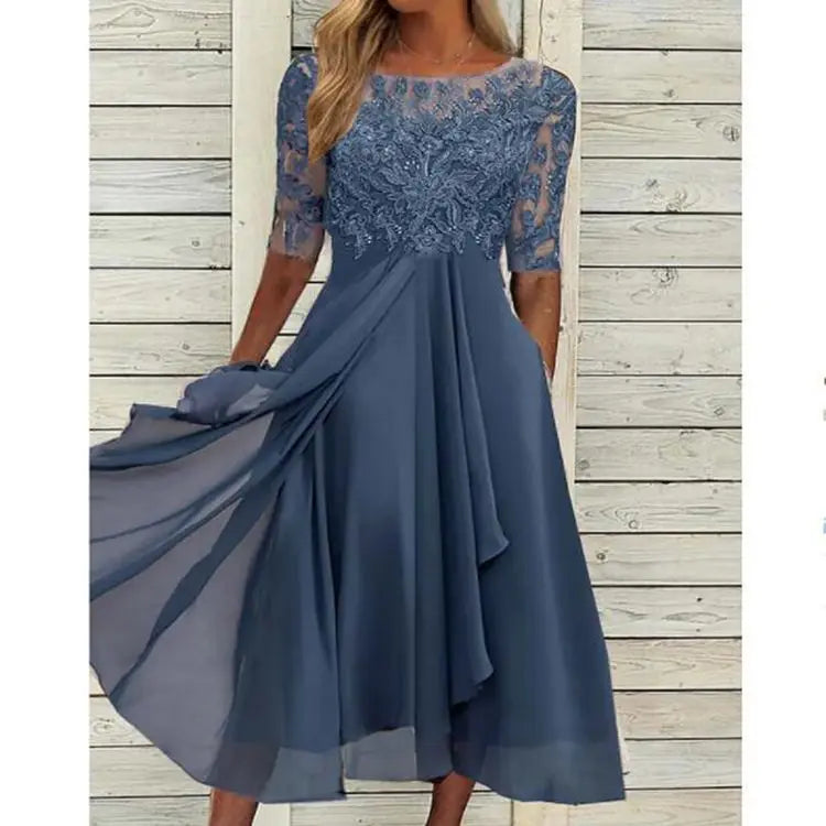 Robes pour femmes robe Simple romantique avec mousseline de soie Patchwork dentelle évider robe longue robe de soirée de demoiselle d'honneur vêtements pour femmes