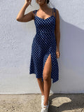 Robes robe d'été femmes casual à pois sans manches haute plissée taille élastique col en v robe De plage robes De Verano