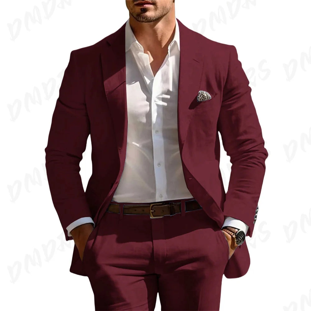 Veste et pantalon trempés classiques pour hommes, vêtements pour occasions formelles, fête, mariage, été, solide, 2 pièces