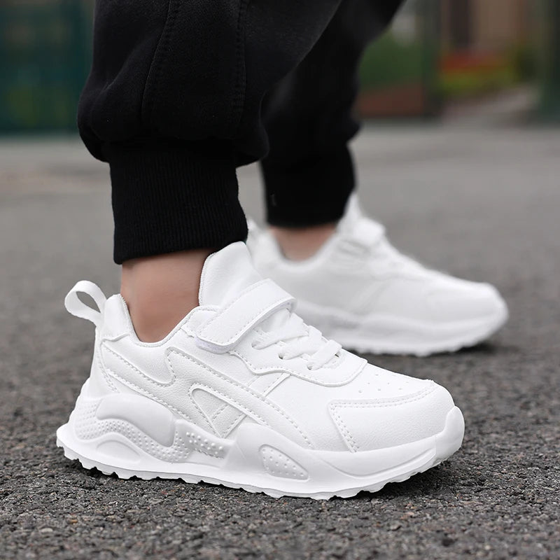 Chaussures décontractées en cuir blanc pour enfants, baskets de course respirantes pour garçons et filles, pour Sports de plein air, marche scolaire, Tennis antidérapantes