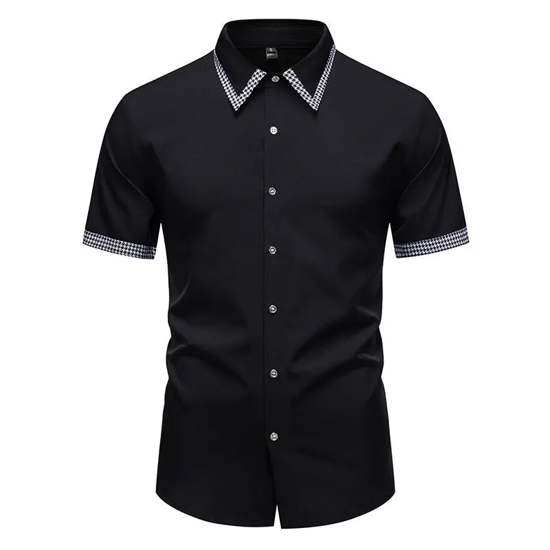 Chemise blanche décontractée à manches courtes pour homme, col à revers à simple boutonnage, chemises de bureau tendance pour homme avec patchwork