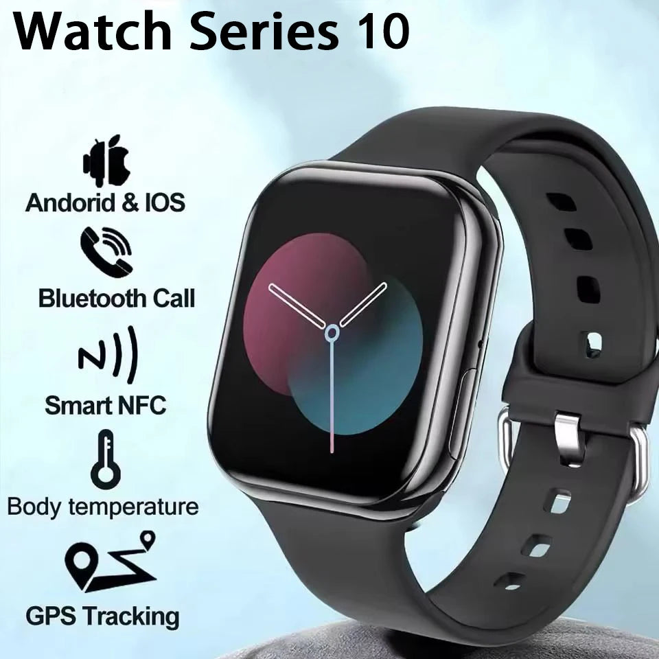 Montre connectée GPS pour hommes et femmes, compatible avec Apple Watch série 10, affichage permanent, mesure de la température corporelle, appels Bluetooth, NFC, pour iOS et Android