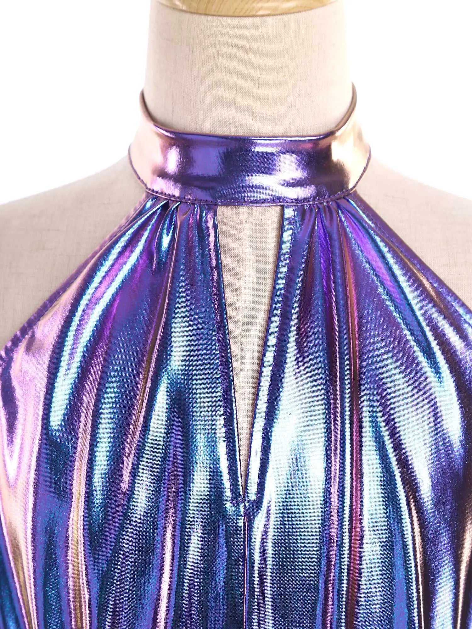 Robe de soirée métallique brillante pour enfants filles, dos nu, sans manches, strass, ourlet à plusieurs niveaux, robe trapèze, robe de bal de concours d'anniversaire