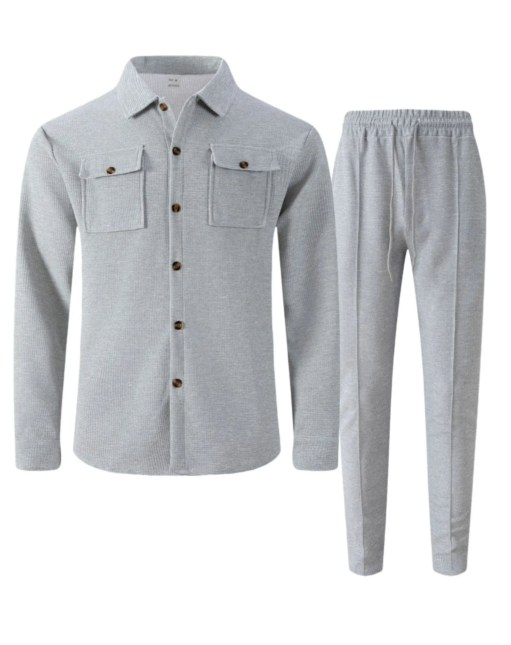Ensemble chemise et pantalon cardigan boutonné à double poche, gaufré, manches longues, couleur unie, nouveau style d'automne