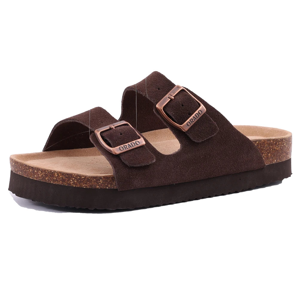 Comwarm – Mules en daim pour femmes, pantoufles, sabots pour hommes, sandales à semelle intérieure en liège avec Support d'arc, diapositives de plage en plein air, chaussures de maison