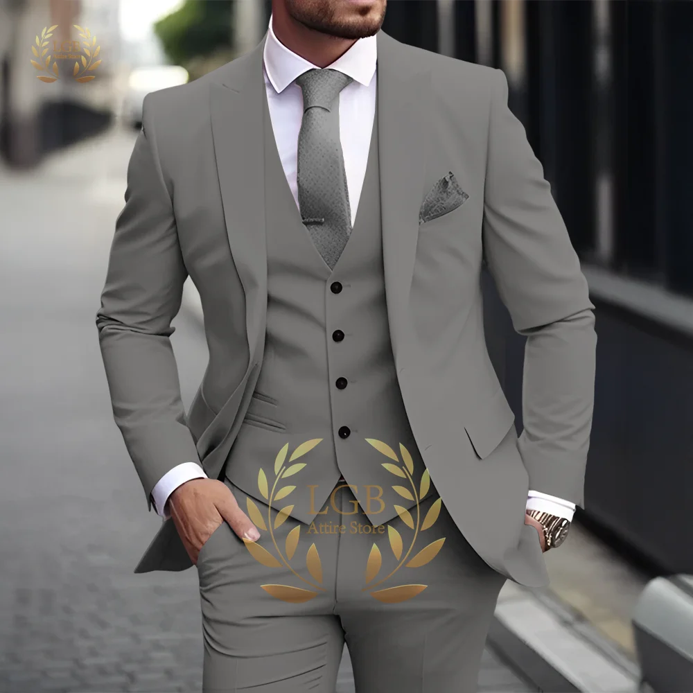 Costume 3 pièces kaki pour hommes, classique, revers, Business, formel, mariage, marié, coupe cintrée, élégant, Style Gentleman, Blazer à la mode