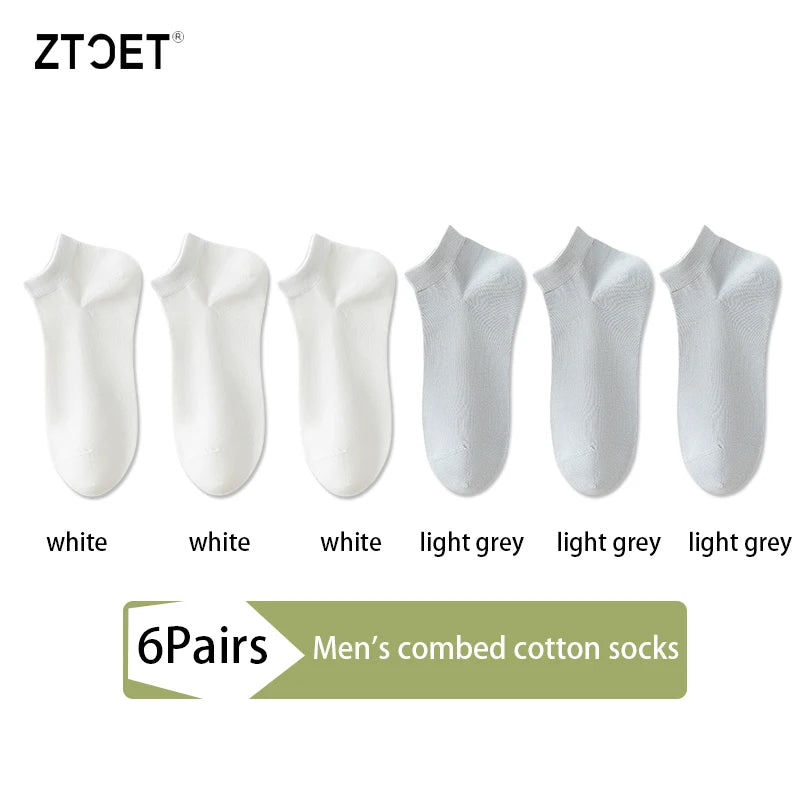 6 paires de chaussettes en coton peigné pour hommes, de haute qualité, courtes, respirantes, anti-odeur et antibactériennes, pour affaires, printemps et été