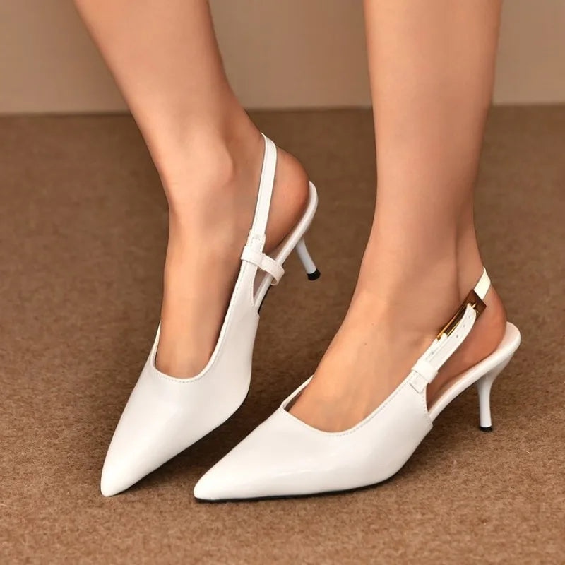 Escarpins à talons hauts pointus pour femmes, sandales sexy à talon fin et bride arrière, élégantes chaussures de soirée en cuir verni