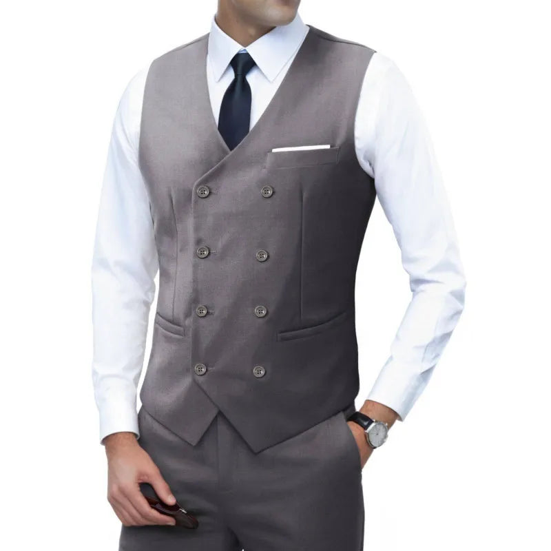 Nouvelle marque robe gilets pour hommes décontracté coupe ajustée hommes costume Gilet Double boutonnage Gilet Homme formel affaires veste
