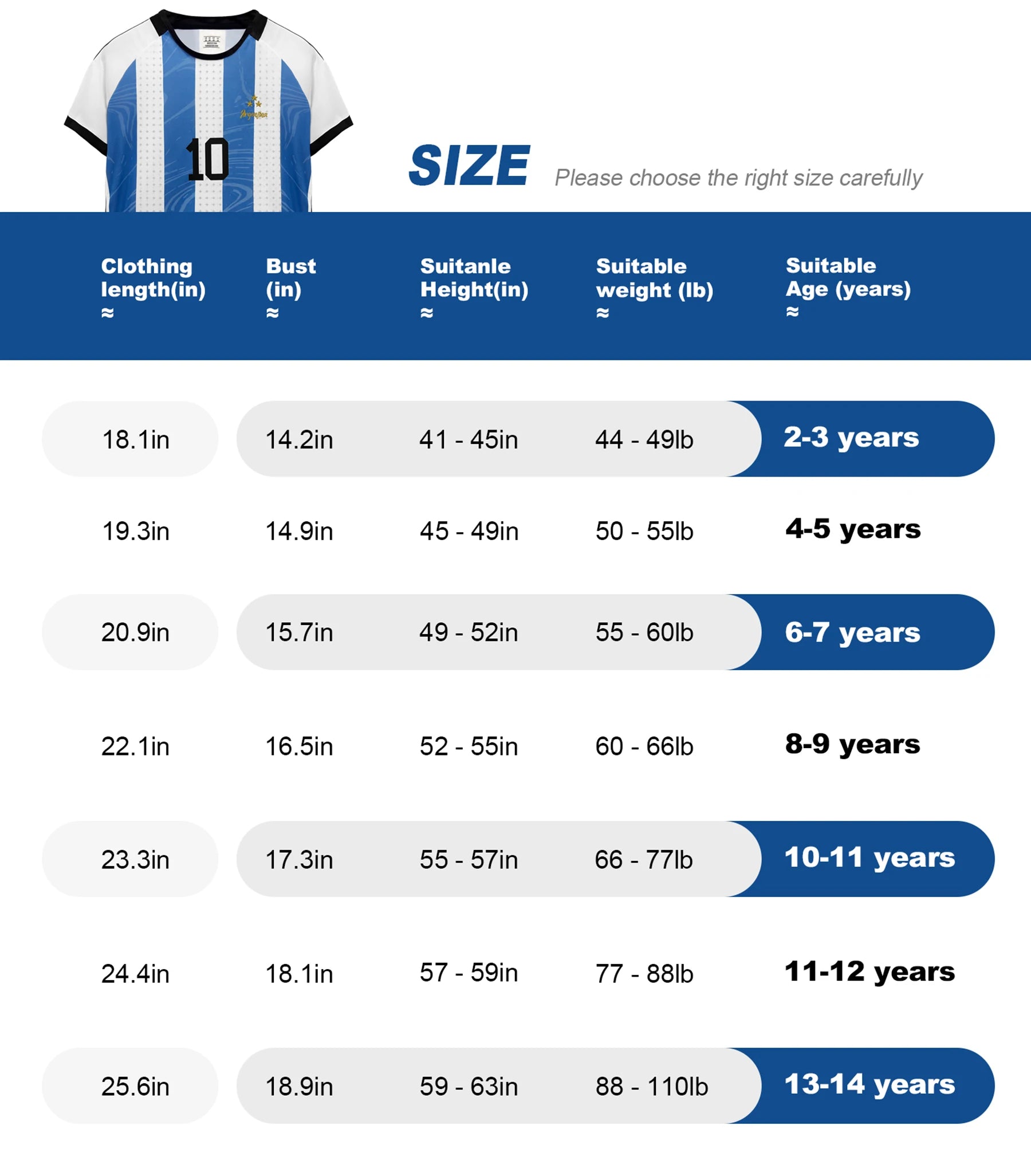 Maillot de football garçon bleu # 10 maillots de fan de sport pour enfants et jeunes, vêtements d'entraînement de football pour 4 à 14 ans
