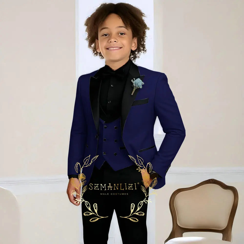 Costume de smoking de mariage pour garçons, 3 pièces, veste à col à visière, pantalon, gilet, ensemble Blazer formel pour enfant, tenue cintrée, costume garcon mariage