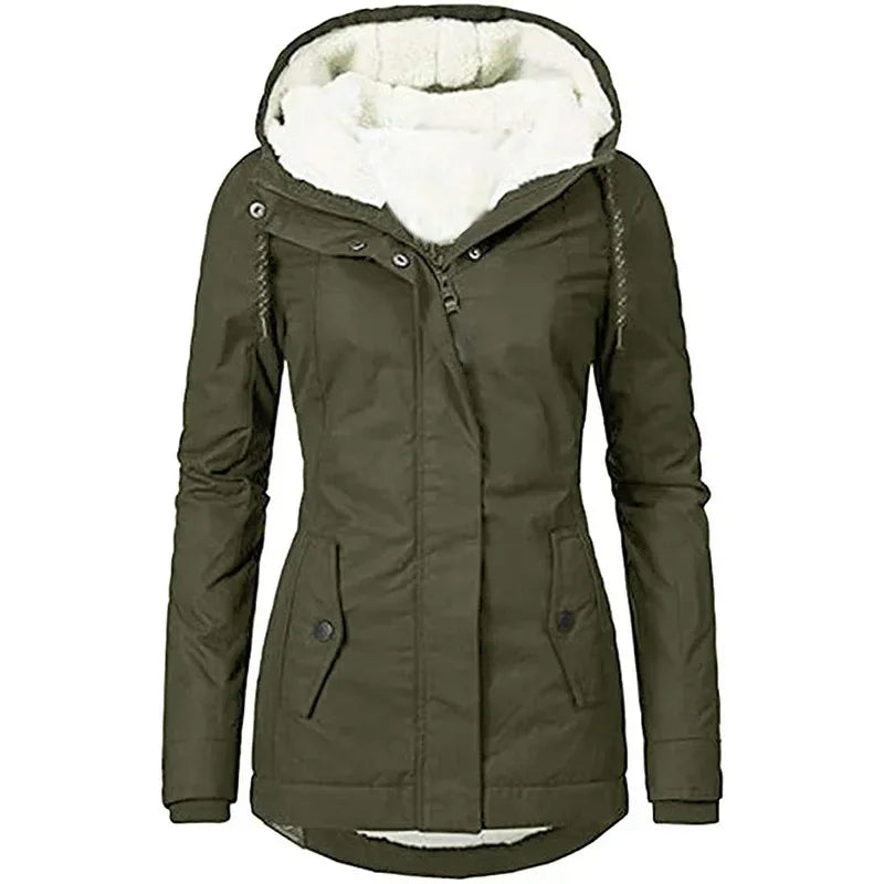 Manteaux à capuche pour femmes, fermeture éclair, poches amples et décontractées, Parkas réguliers épais, manches longues, vestes chaudes et solides, automne hiver 2023