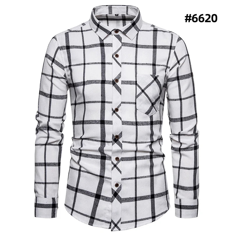 Chemises à carreaux à manches longues pour hommes, chemises formelles classiques à carreaux, décontractées, en coton, à la mode, printemps, automne
