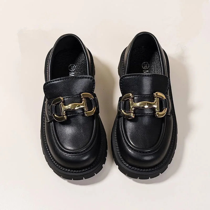 Laofers pour enfants plate-forme chaîne en cuir verni noir mode garçons filles chaussures plates quatre saisons élégantes 26-36 chaussures pour enfants
