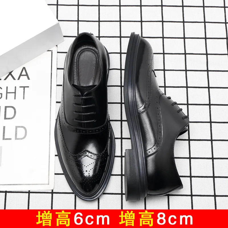 Chaussures rehaussantes pour hommes en cuir véritable style Brogue, augmentation de la hauteur de 8 cm ou 6 cm, chaussures habillées en cuir pour hommes d'affaires